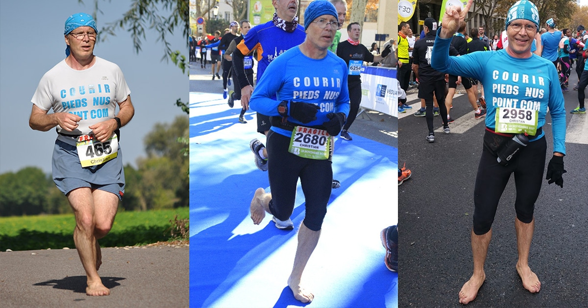 Christian Harberts est le spécialiste de la course pieds nus en France. Depuis 2010, il s’emploie à faire connaître cette pratique, à travers des initiations ouvertes à tous ceux qui souhaitent s’y essayer, tout en restant attentif aux réactions des passants.