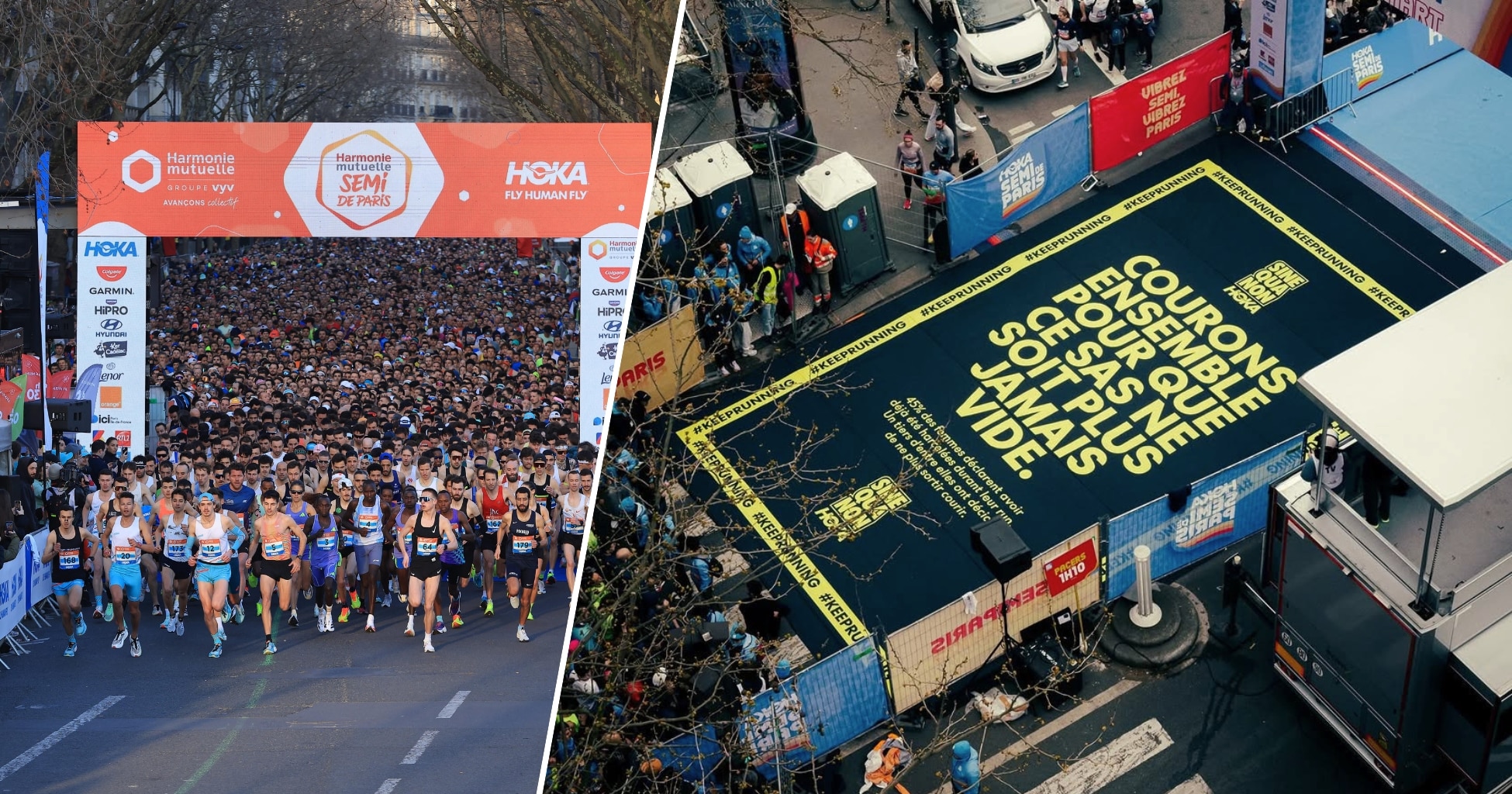 Le 8 mars dernier, à l’occasion de la Journée internationale des droits des femmes, 50 000 coureurs et coureuses se sont élancés lors du Semi de Paris. Une affluence record, marquée par la victoire de l’Éthiopienne Ftaw Zeray en 1h05’12, nouveau record de l’épreuve chez les femmes, et du Kenyan Kennedy Kimutai. Hoka et l’association Sine Qua Non ont profité de la visibilité de l’événement pour dénoncer le harcèlement que les femmes peuvent subir lors de leur pratique sportive.
